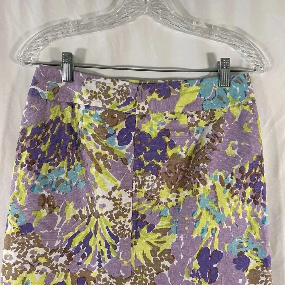 Talbots Skirt Women's 2 Petite Green Purple Cotton Blend Rear Zip Lined